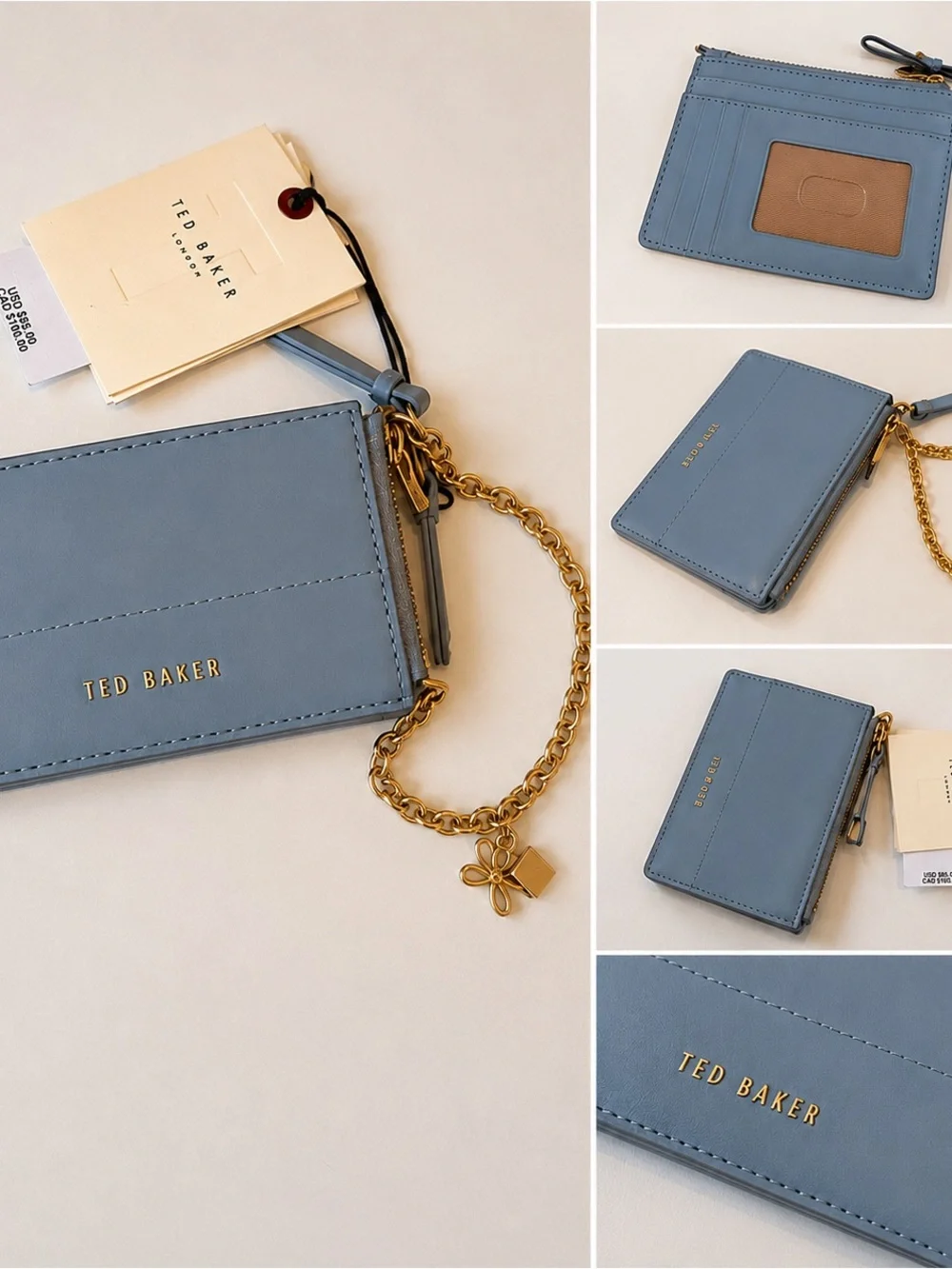 Ted Baker Dusty Blue Cardholder with Gold Chain Charm
